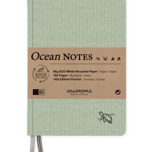 Caiet A5, 192 file - hartie reciclata 80 g/mp, coperta panza verde, AURORA Ocean - dictando