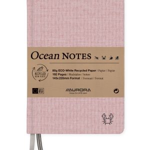 Caiet A5, 192 file - hartie reciclata 80 g/mp, coperta panza rosu, AURORA Ocean - dictando