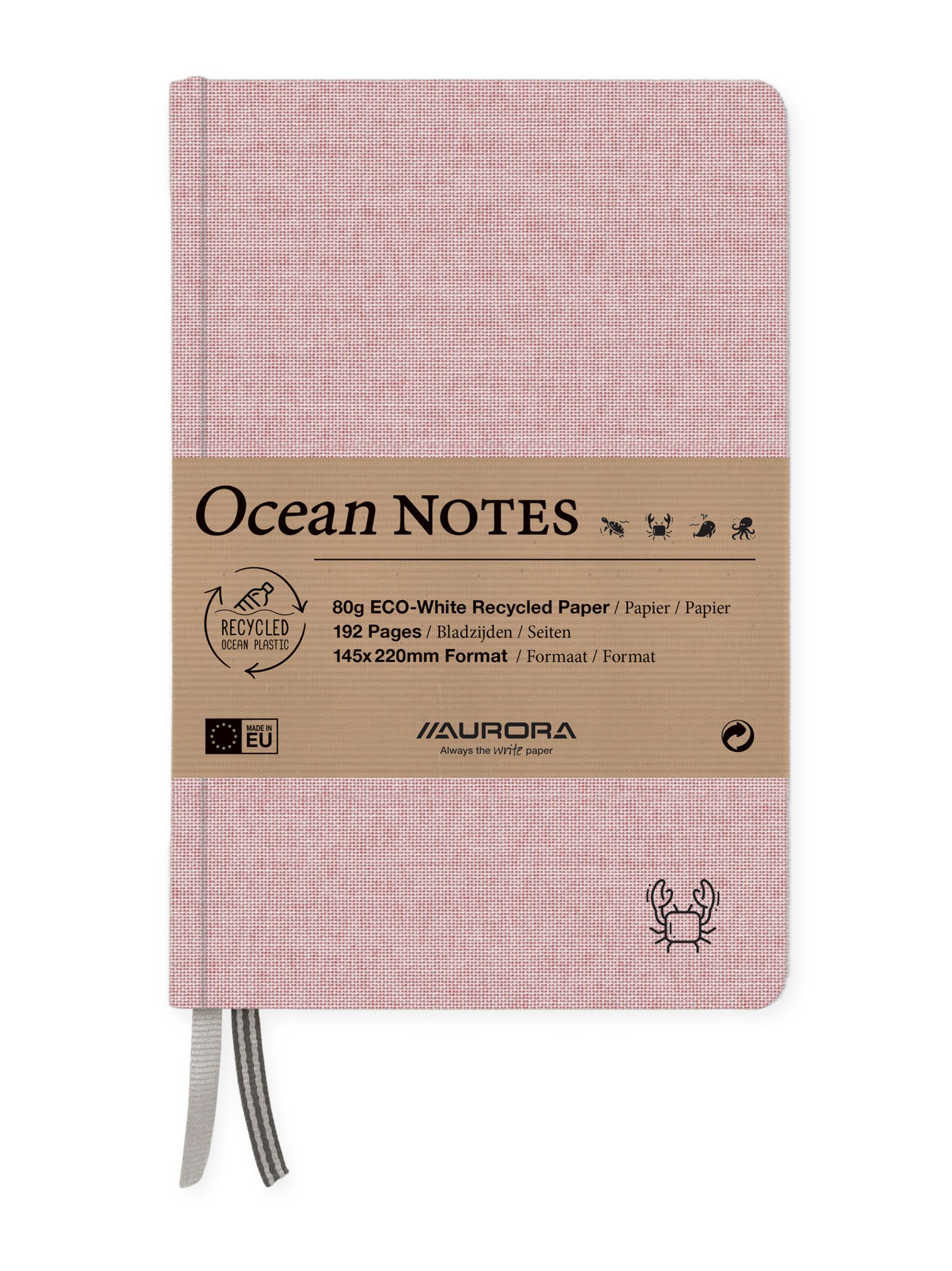 Caiet A5, 192 file - hartie reciclata 80 g/mp, coperta panza rosu, AURORA Ocean - dictando