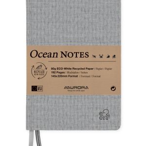 Caiet A5, 192 file - hartie reciclata 80 g/mp, coperta panza gri, AURORA Ocean - dictando