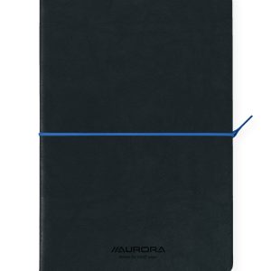 Caiet A5, 192 file-hartie cream FSC80 g/mp, coperta soft-touch negru-albastru,AURORA Tesoro-dictando