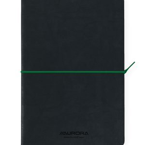 Caiet A5, 192 file-hartie cream FSC80 g/mp, coperta soft-touch negru-verde,AURORA Tesoro - dictando