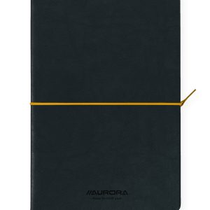 Caiet A5, 192 file-hartie cream FSC80 g/mp, coperta soft-touch negru-galben,AURORA Tesoro - dictando