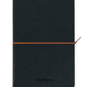 Caiet A5, 192 file-hartie cream FSC80 g/mp, coperta soft-touch negru-portocaliu,AURORA Tesoro-dictan