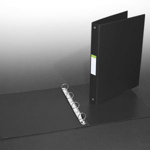 Caiet mecanic 4 inele - D25mm, coperti carton plastifiat PVC, A4, AURORA - negru