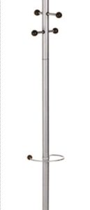 Cuier metalic argintiu ALCO, 180/38cm, 8 agatatori metalice, accesorii lemn negru, suport umbrele