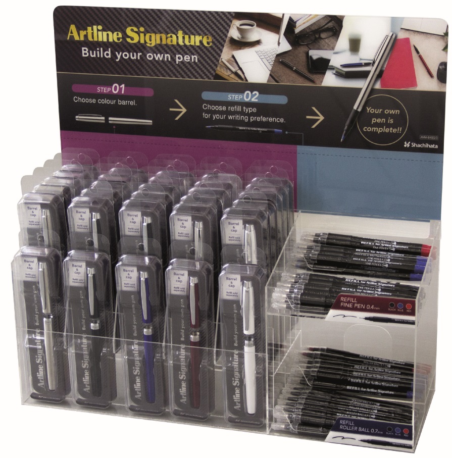 Display ARTLINE Signature Pen, 30 carcase pix + 48 rezerve/display - diverse culori