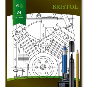 Bloc desen A4, 20 file - 210g/mp, pentru schite creion/marker, AURORA Bristol - carton alb