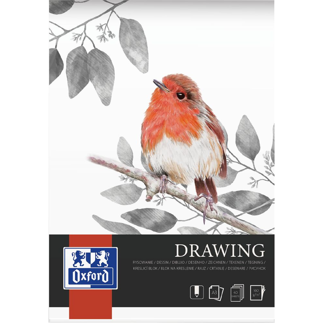 Bloc desen OXFORD Drawing, A3, 40 file - 160g/mp, coperta carton - design pasare
