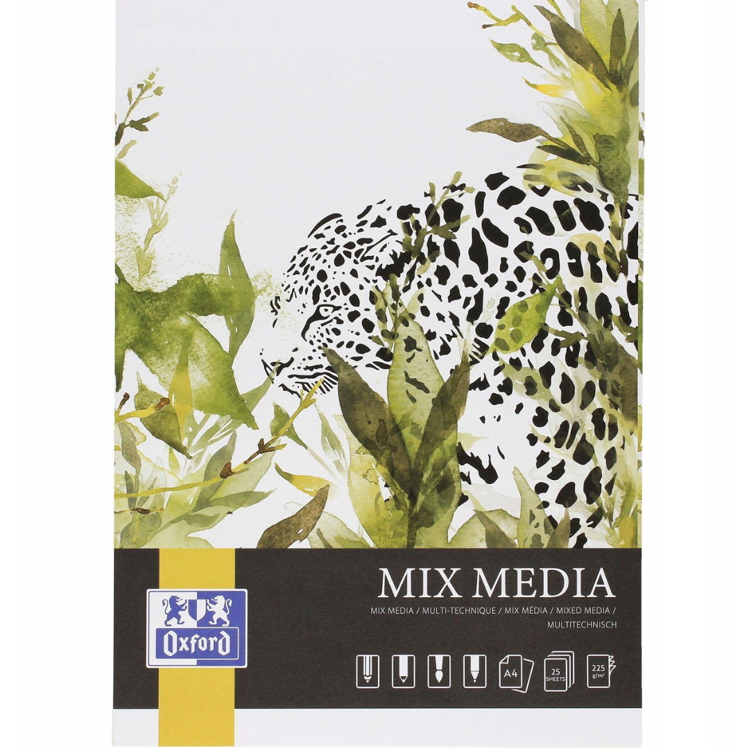 Bloc desen OXFORD Mixed Media, A4, 25 file - 225g/mp, coperta carton - design leopard