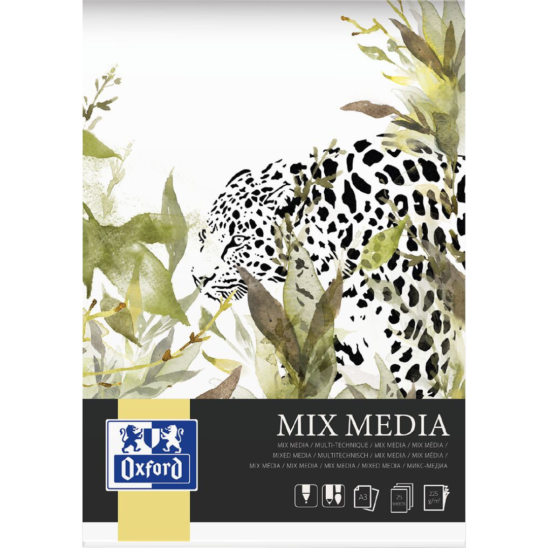 Bloc desen OXFORD Mixed Media, A3, 25 file - 225g/mp, coperta carton - design leopard