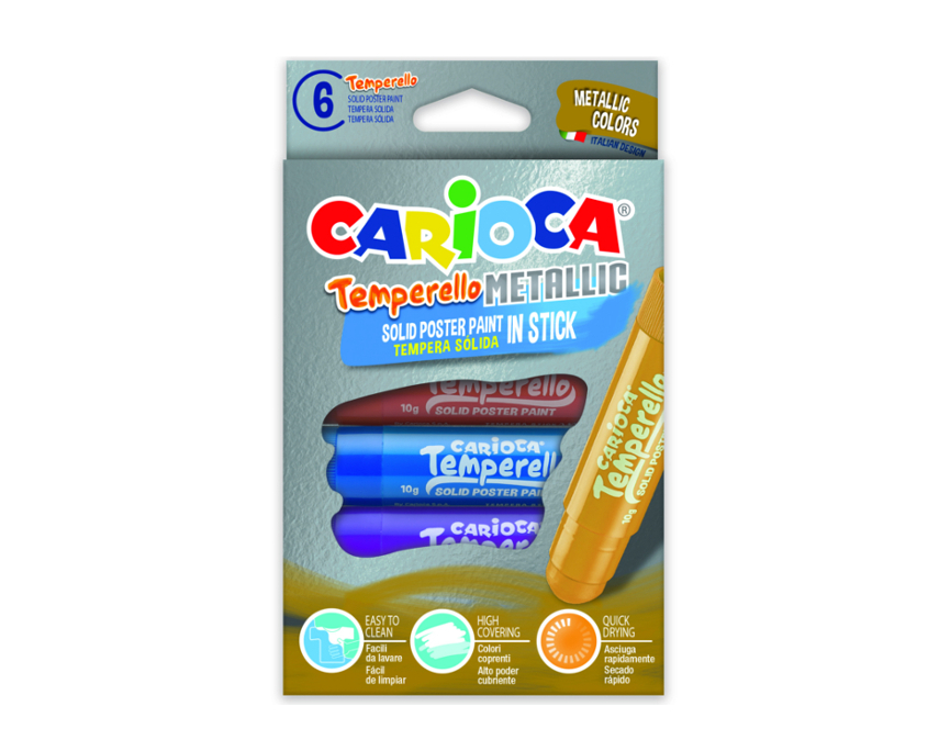 Creioane tempera metalizate, lavabile, 6 culori/cutie, CARIOCA Temperello Metallic