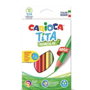 Creioane colorate CARIOCA Tita Maxi, hexagonale, flexibile, 12 culori/cutie