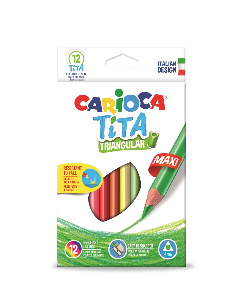 Creioane colorate CARIOCA Tita Maxi, hexagonale, flexibile, 12 culori/cutie