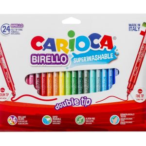 Carioca super lavabila, cu 2 capete, varf subtire/gros, 24 culori/cutie, CARIOCA Birello