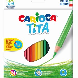 Creioane colorate CARIOCA Tita, hexagonale, flexibile, 24 culori/cutie