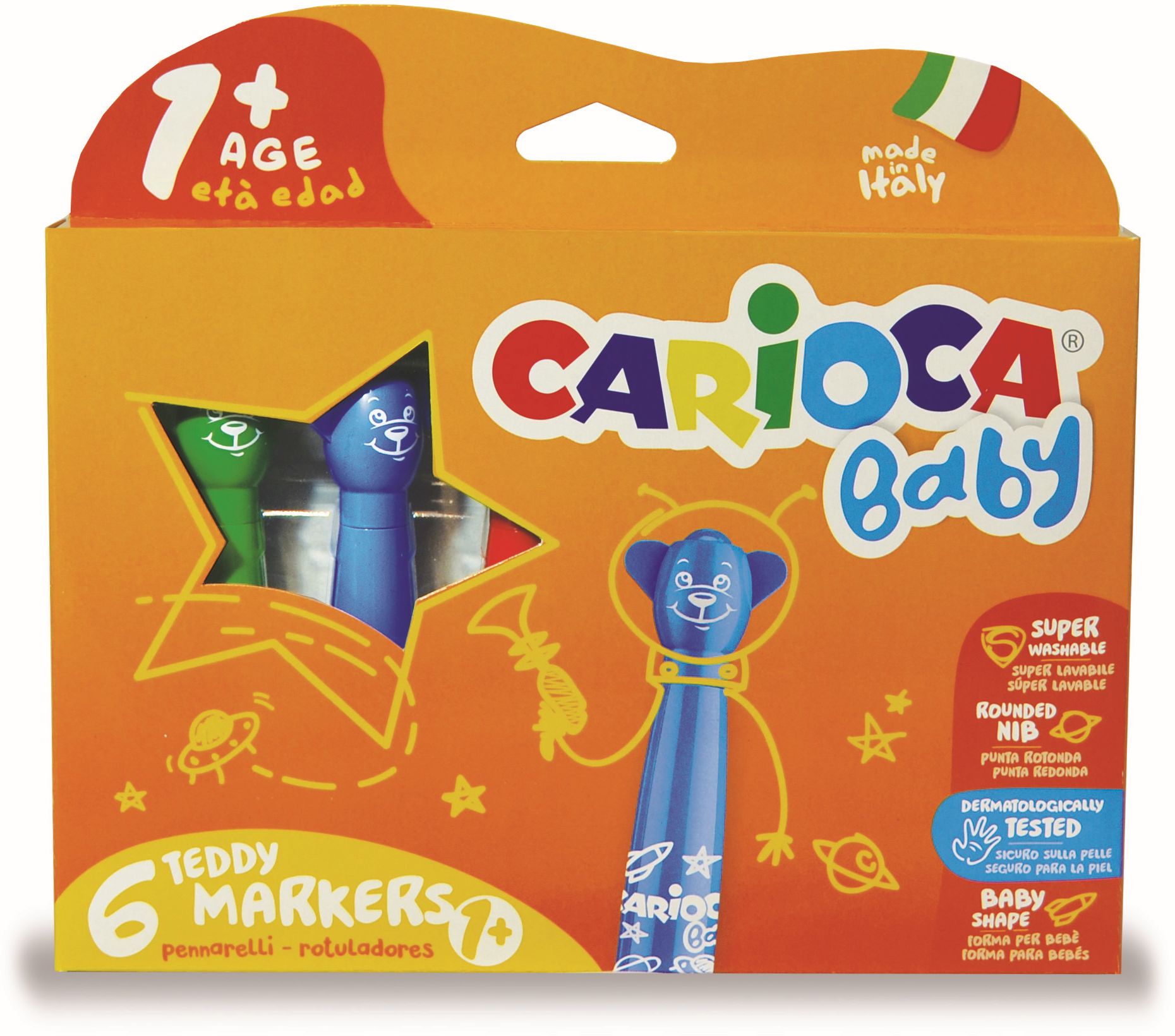Carioca super lavabila, varf rotunjit special, 6 culori/cutie, CARIOCA Baby Teddy 1+