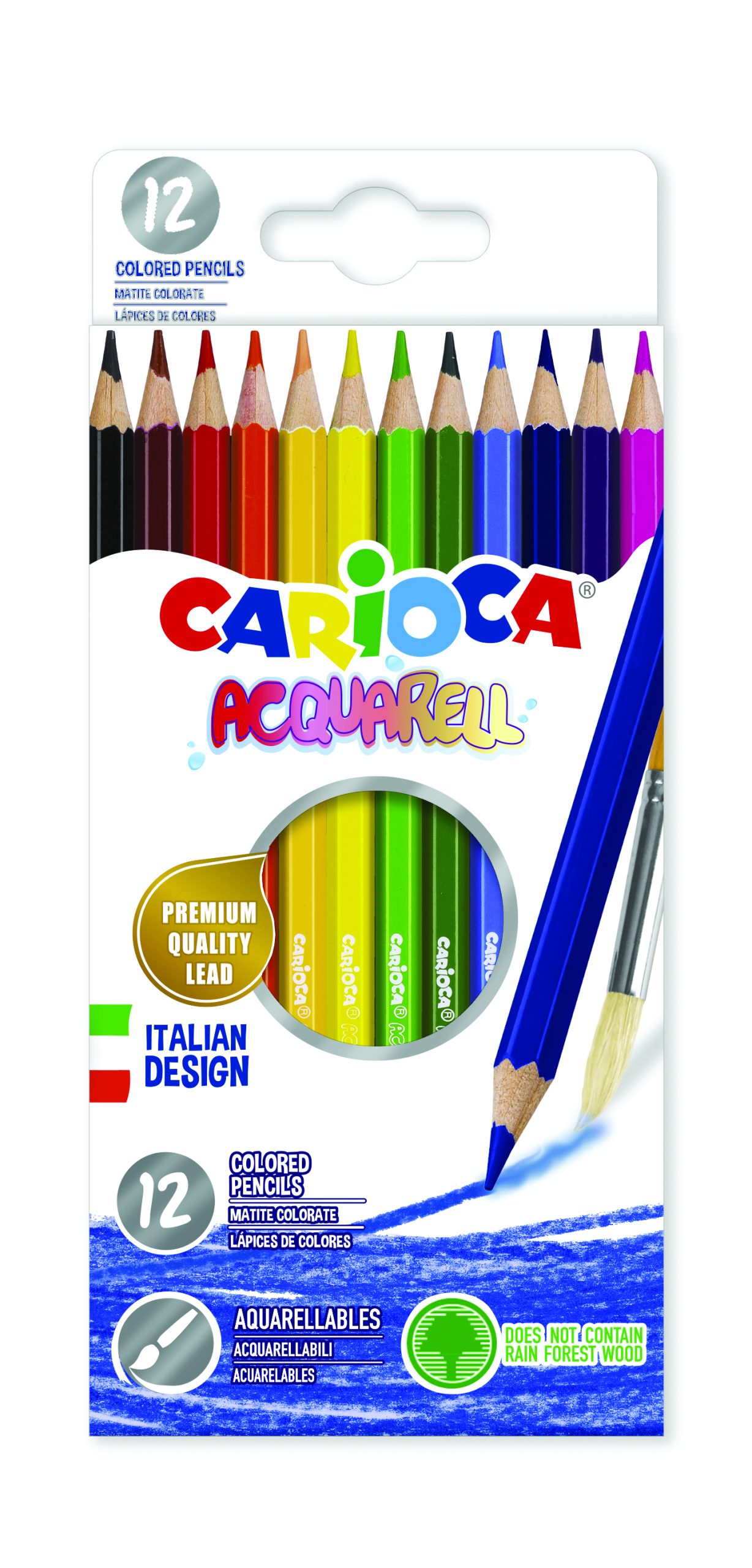 Creioane colorate CARIOCA Acquarell, hexagonale, 12 culori/cutie - cutie carton