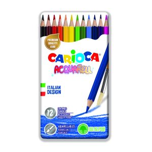 Creioane colorate CARIOCA Acquarell, hexagonale, 12 culori/cutie - cutie metalica