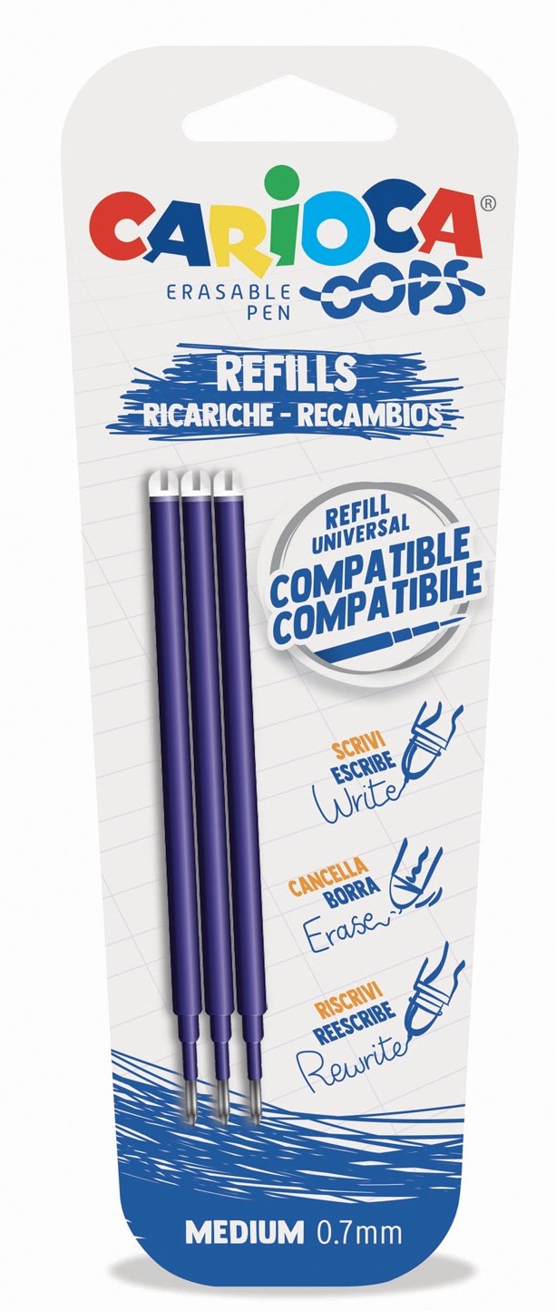 Rezerve pix erasable, 3 buc/blister, CARIOCA Oops - albastre