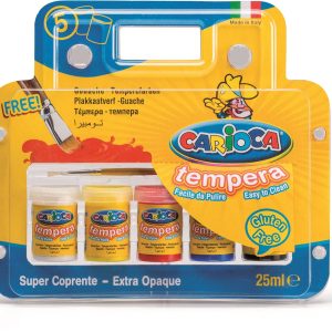 Tempera super lavabila, 5 culori x 25ml/set + pensula gratis, CARIOCA Tempera
