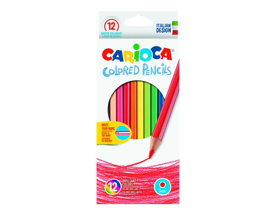 Creioane colorate CARIOCA, hexagonale, 12 culori/cutie