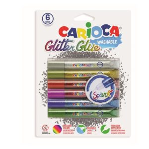 Lipici Glitter, lavabil, 6 culori/blister, CARIOCA Glitter Glue Spark