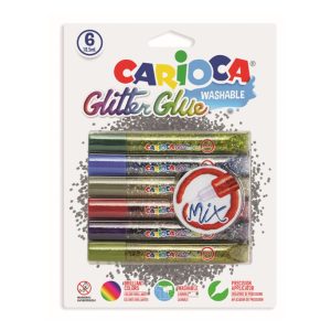 Lipici Glitter, lavabil, 6 culori/blister, CARIOCA Glitter Glue Mix