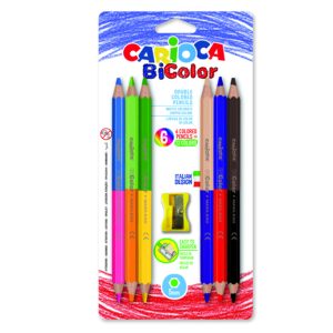 Creioane colorate CARIOCA BiColor Maxi, hexagonale, bicolore, 6 buc/blister, ascutitoare inclusa