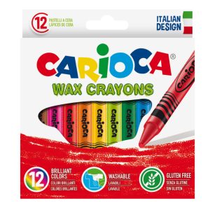 Creioane cerate, rotunde, lavabile, D- 8mm, 12 culori/cutie, CARIOCA Wax Crayons