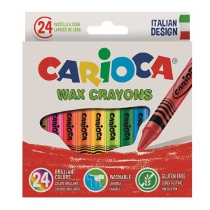 Creioane cerate, rotunde, lavabile, D- 8mm, 24 culori/cutie, CARIOCA Wax Crayons