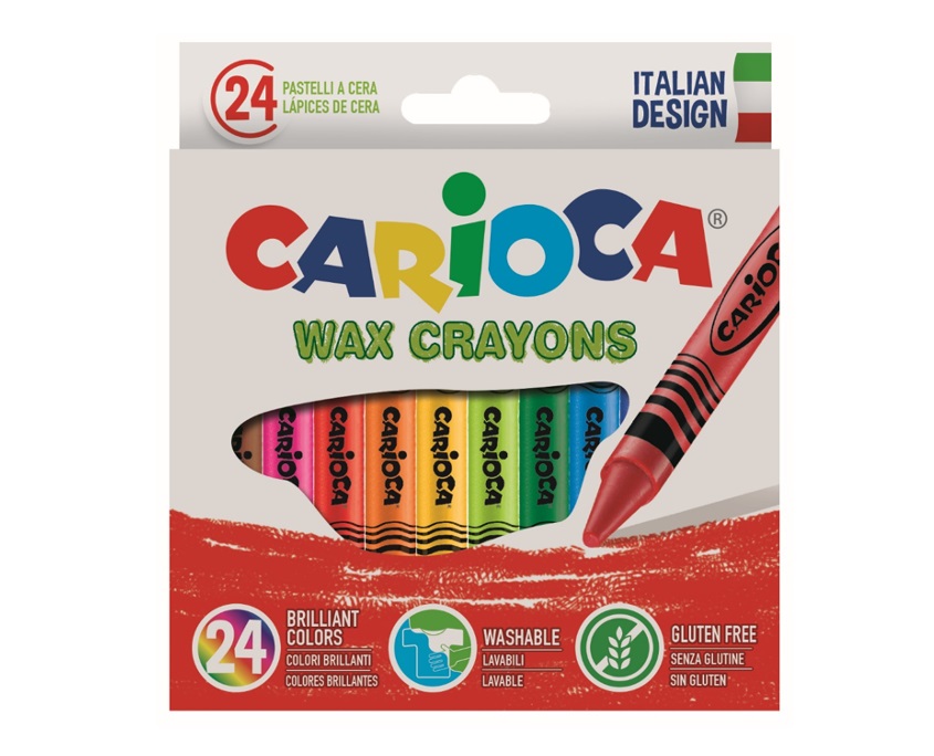 Creioane cerate, rotunde, lavabile, D- 8mm, 24 culori/cutie, CARIOCA Wax Crayons