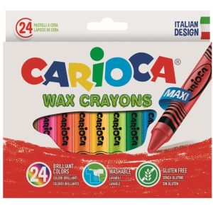 Creioane cerate, rotunde, lavabile, D-12mm, 24 culori/cutie, CARIOCA Wax Crayon Maxi