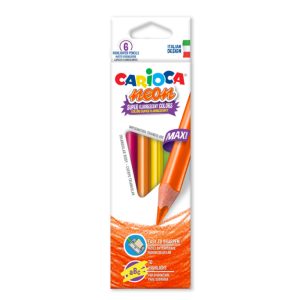 Creioane colorate CARIOCA Maxi Neon, triunghiulare, super fluorescente, 6 culori/cutie
