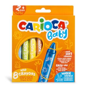 Creioane cerate, rotunde, solubile in apa, 8 culori/cutie, CARIOCA Baby Wild Crayons 2+