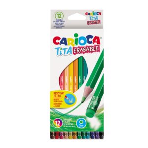 Creioane colorate CARIOCA Tita Erasable, hexagonale, flexibile, erasable, 12 culori/cutie, cu guma