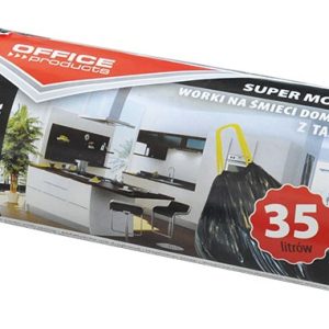 Saci menaj super rezistenti 35L, cu snur, 46 x 56cm, 25 microni, 15buc/rola, Office Products -negri