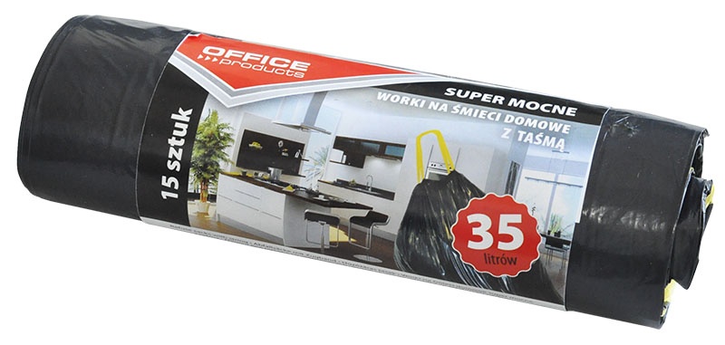 Saci menaj super rezistenti 35L, cu snur, 46 x 56cm, 25 microni, 15buc/rola, Office Products -negri