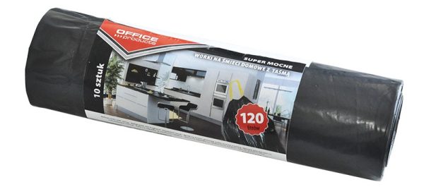 Saci menaj super rezistenti 120L,cu snur, 67 x 98cm, 45 microni, 10buc/rola, Office Products - negri
