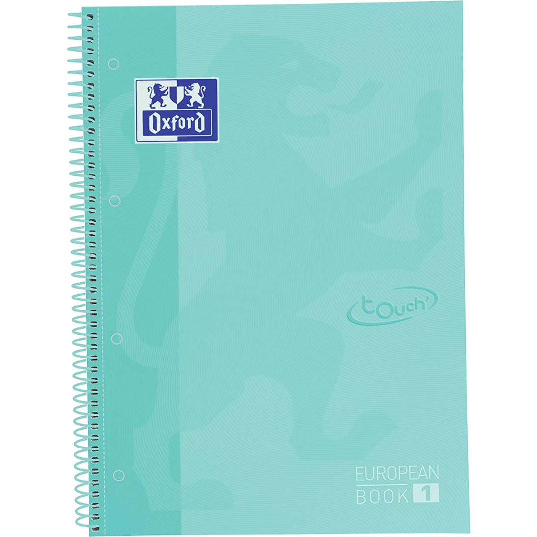 Caiet cu spirala, OXFORD Europeanbook 1, A4+, 80 file-90g/mp, hardcover turcoaz pastel, Scribzee-mat