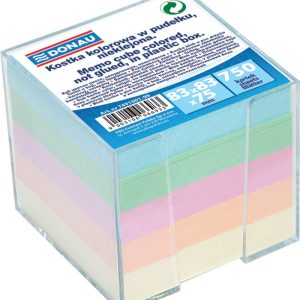 Cub hartie cu suport plastic, 92x92x82mm, DONAU - hartie culori pastel asortate