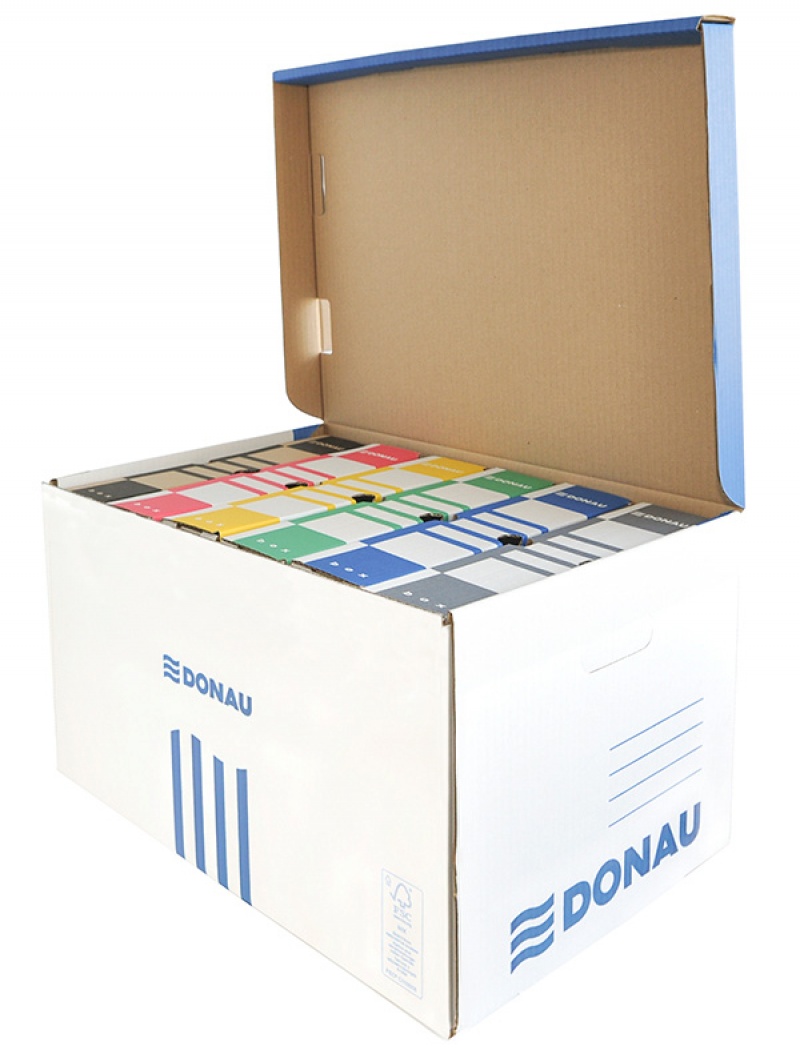 Container de arhivare cu capac deschidere superioara, carton 450gsm, DONAU - albastru/alb