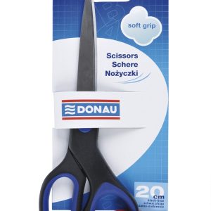 Foarfeca otel, ergonomica, 20cm, cu rubber grip, DONAU Soft Grip - maner albastru