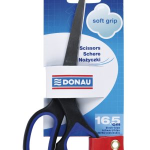 Foarfeca otel, ergonomica, 16.5cm, cu rubber grip, DONAU Soft Grip - maner albastru