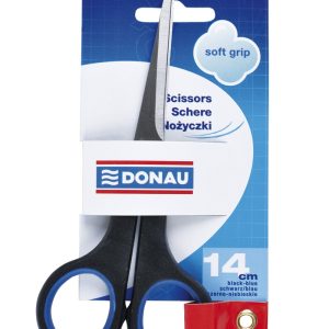 Foarfeca otel, ergonomica, 14cm, cu rubber grip, DONAU Soft Grip - maner albastru