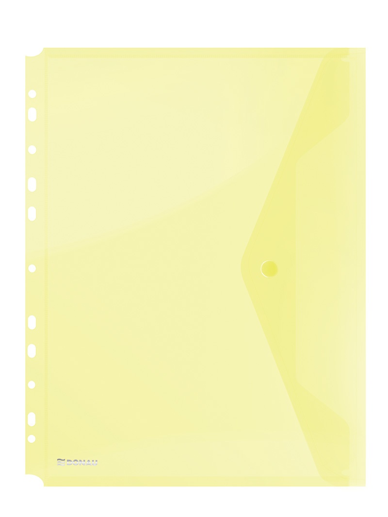 Folie protectie doc. A4, clapa laterala, inchidere cu capsa, 4/set, 200 microni, DONAU - galben tran