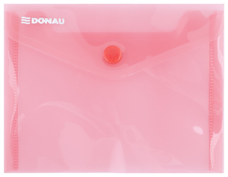 Mapa PP protectie documente A6 landscape, inchidere cu capsa, 10/set, DONAU - rosu transparent