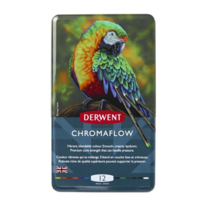 Creioane colorate Derwent Professional Chromaflow, cutie metalica, 12 buc/set