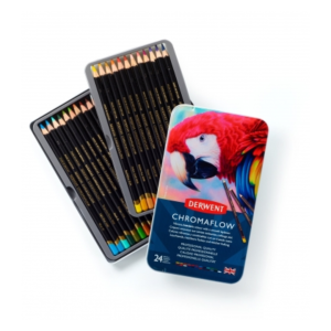 Creioane colorate Derwent Professional Chromaflow, cutie metalica, 24 buc/set