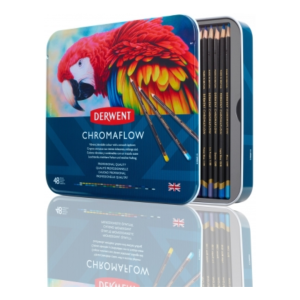 Creioane colorate Derwent Professional Chromaflow, cutie metalica, 48 buc/set
